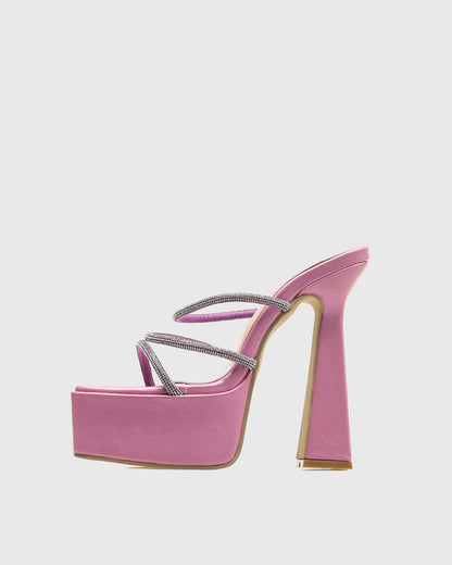 Micol Rhinestone Platform Slippers In Pink