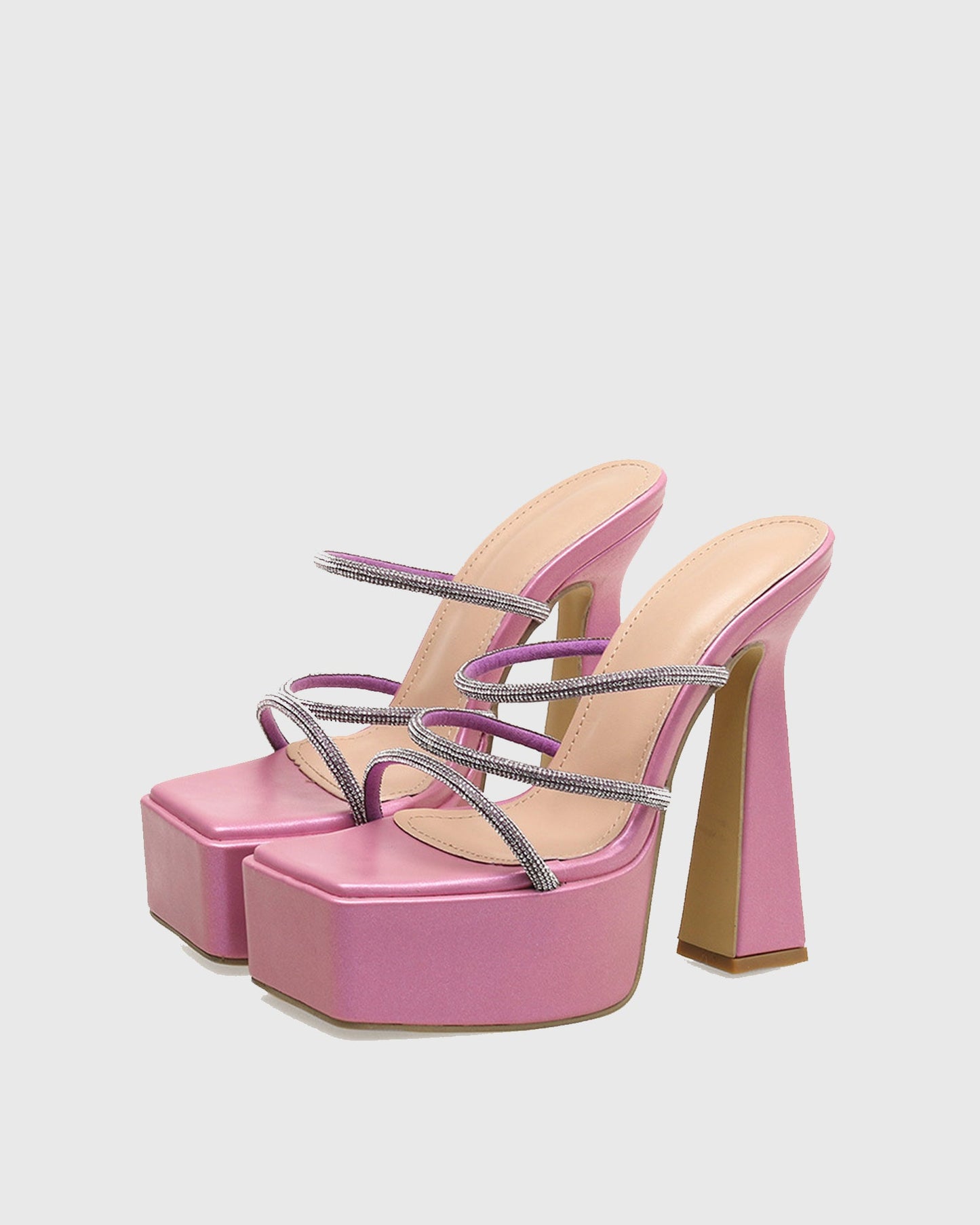 Micol Rhinestone Platform Slippers In Pink