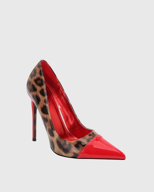 Mila Leopard Print Splicing Pumps In Red