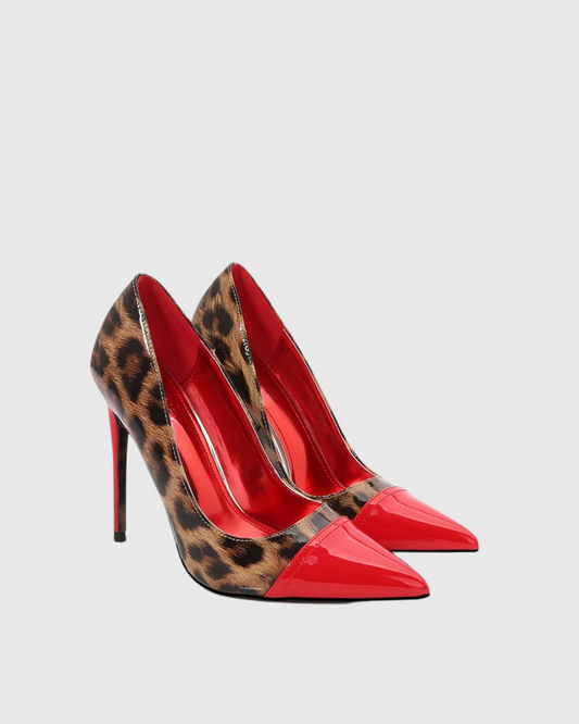 Mila Leopard Print Splicing Pumps In Red