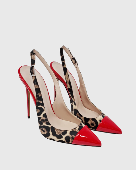 Mila Leopard Splicing Slingback Pumps In Red