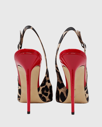 Mila Leopard Splicing Slingback Pumps In Red