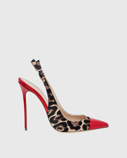 Mila Leopard Splicing Slingback Pumps In Red