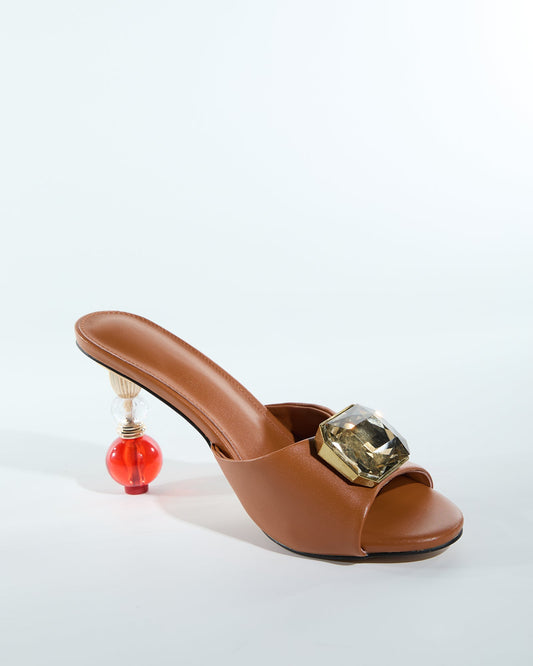 Milan Diamond Beads Heels In Brown