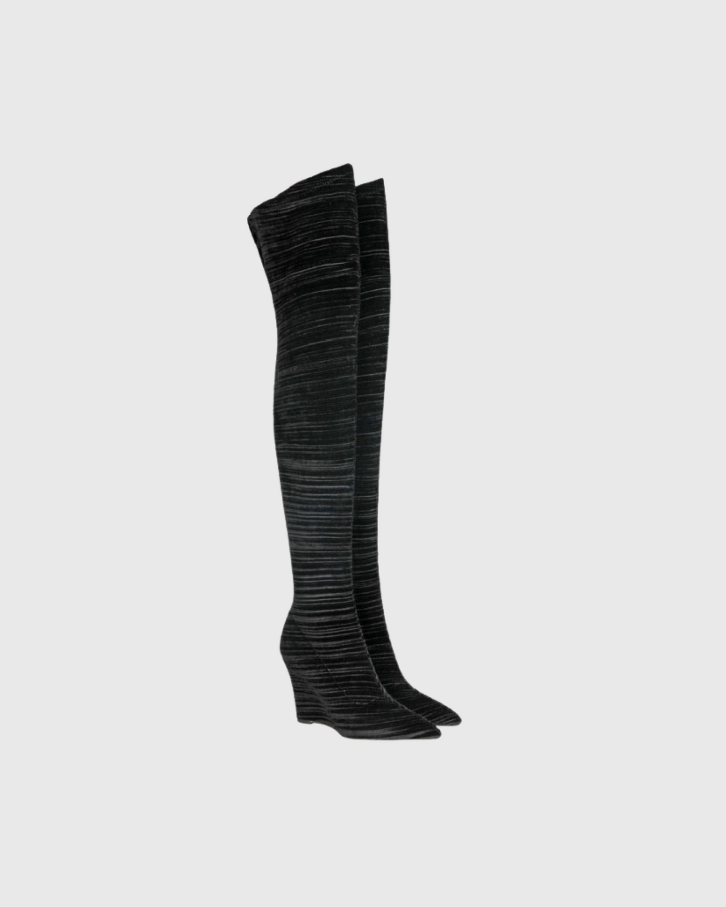 Miley Ribbed Velvet Wedge Over The Knee Boots In Black