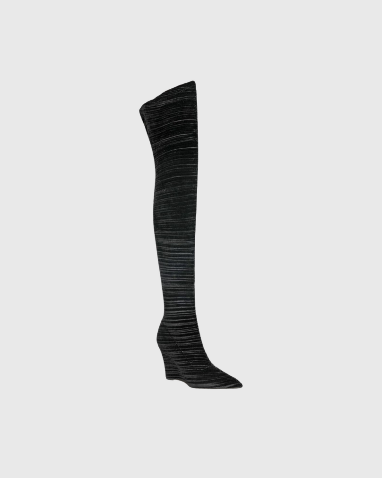 Miley Ribbed Velvet Wedge Over The Knee Boots In Black