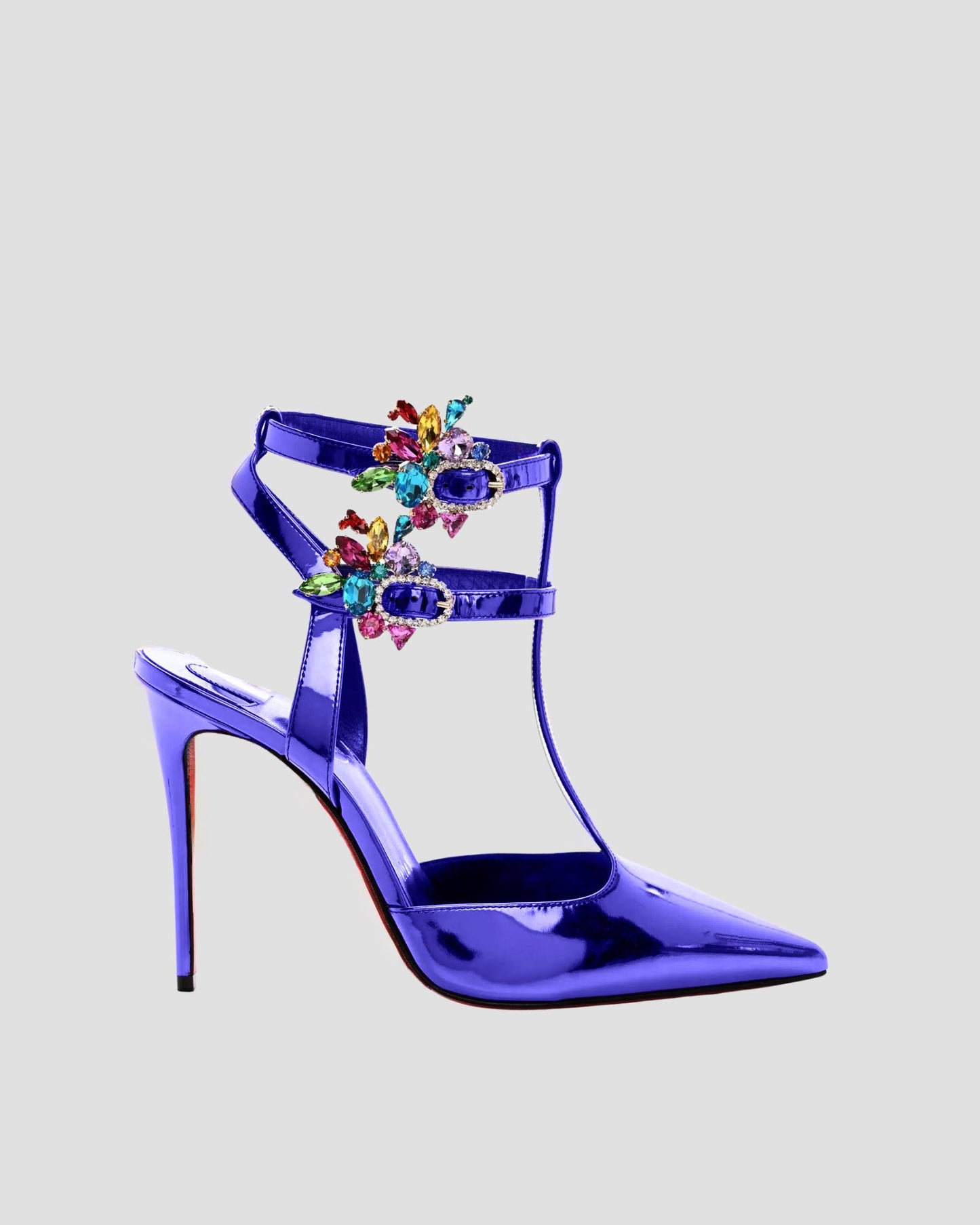 Mina Rhinestone T Strap Pumps In Berry Purple