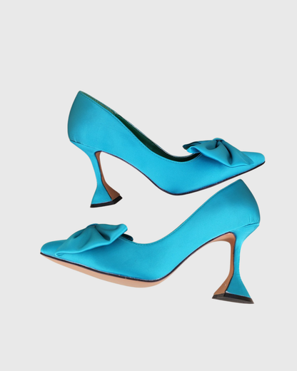 Minnie Bow Flared Heel Pumps In Blue