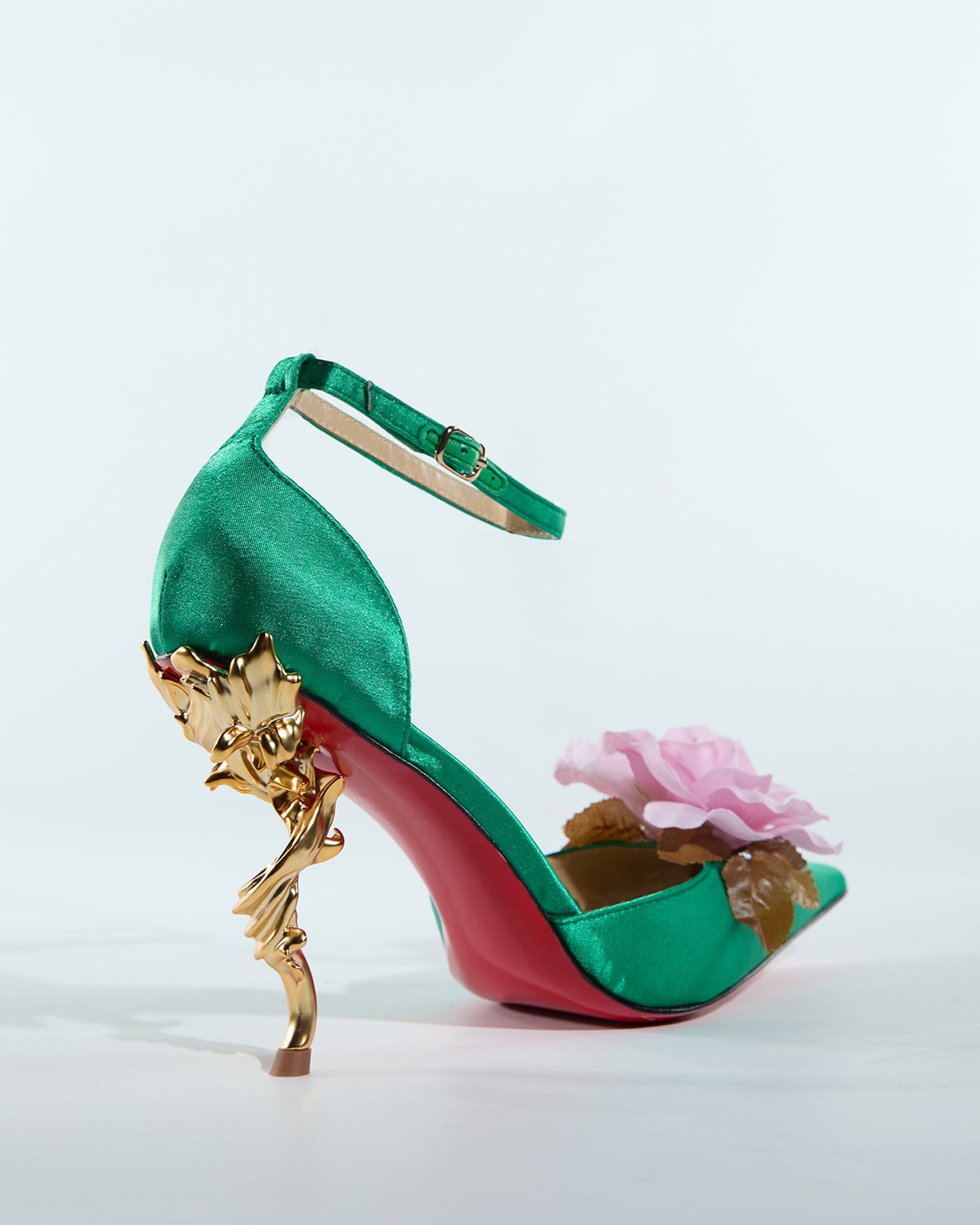 Mya 3D Flower Sculptural Heels In Green