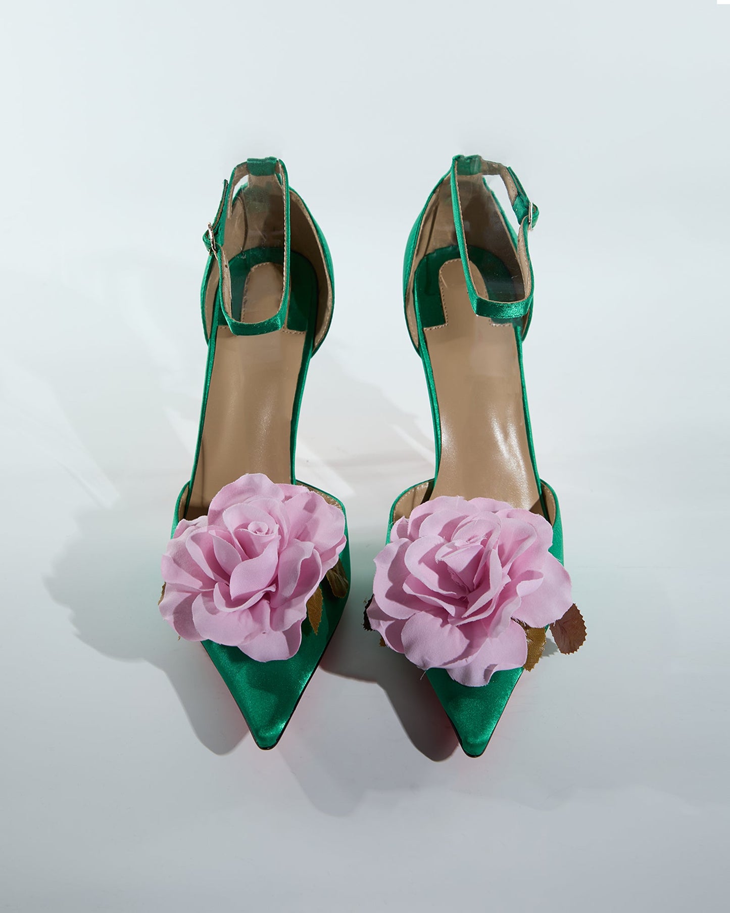 Mya 3D Flower Sculptural Heels In Green