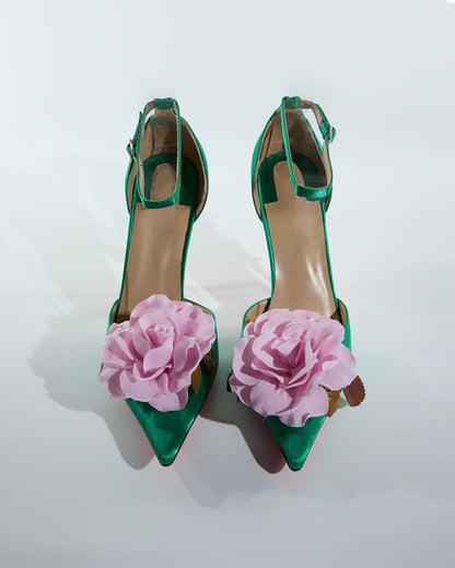 Mya 3D Flower Sculptural Heels In Green