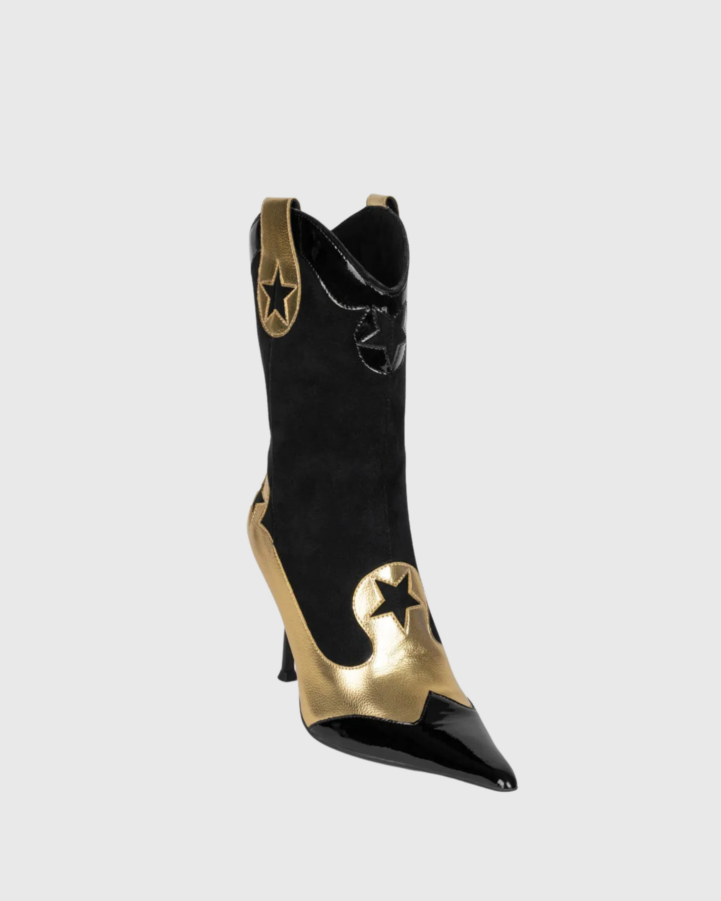 Myah Two Tone Mid Calf Boots In Black And Gold