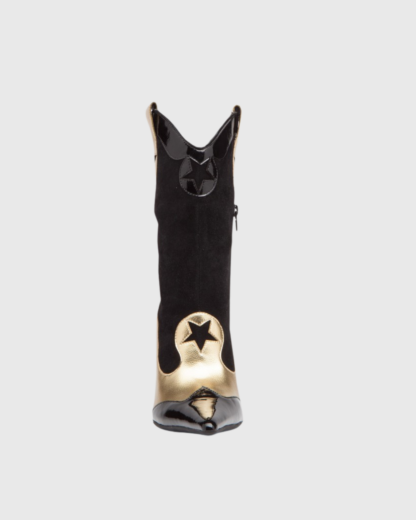 Myah Two Tone Mid Calf Boots In Black And Gold