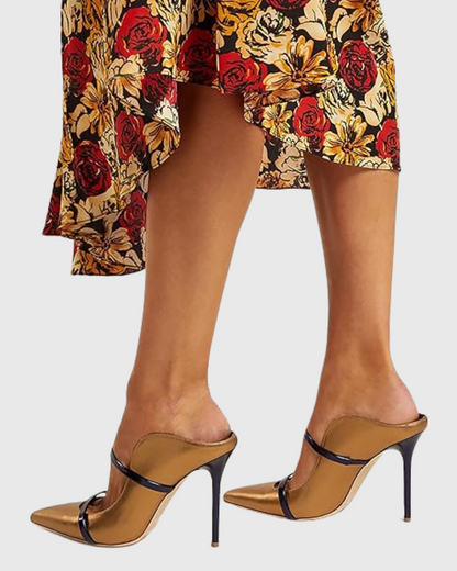 Narcisa Metal Ring Satin Pumps In Gold