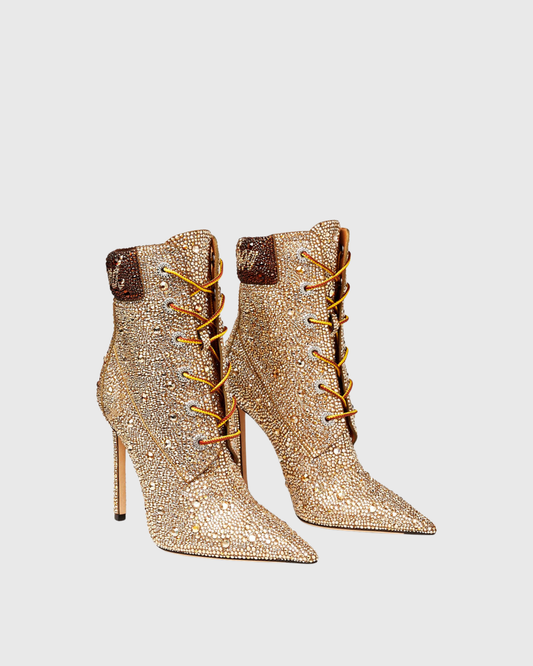 Natale Rhinestone Lace Up Ankle Boots