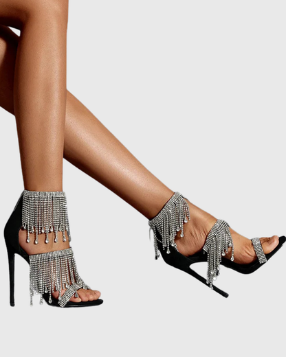 Navy Rhinestone Fringe Sandals