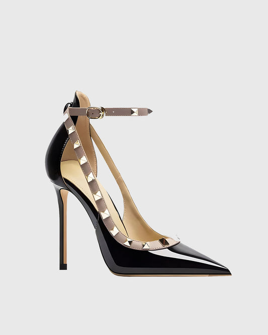 Nella Rivet Embellished Strap Cutout Pumps In Black