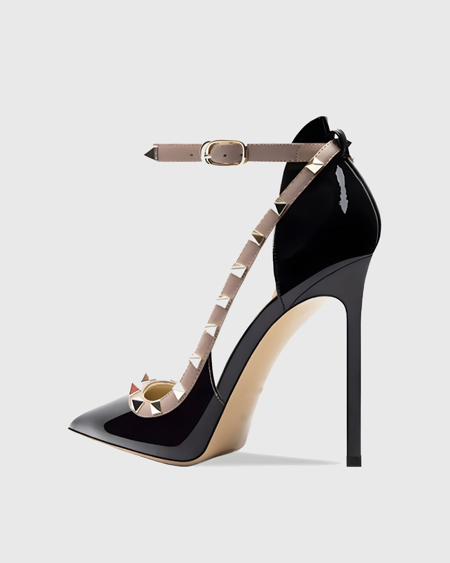 Nella Rivet Embellished Strap Cutout Pumps In Black