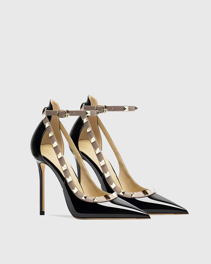 Nella Rivet Embellished Strap Cutout Pumps In Black