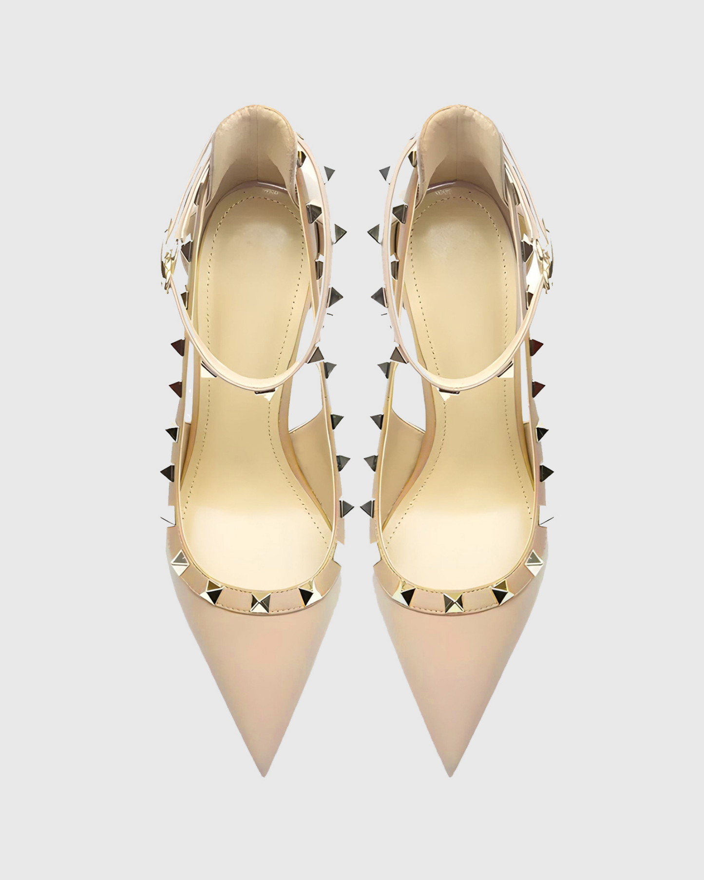 Nella Rivet Embellished Strap Cutout Pumps In Natural