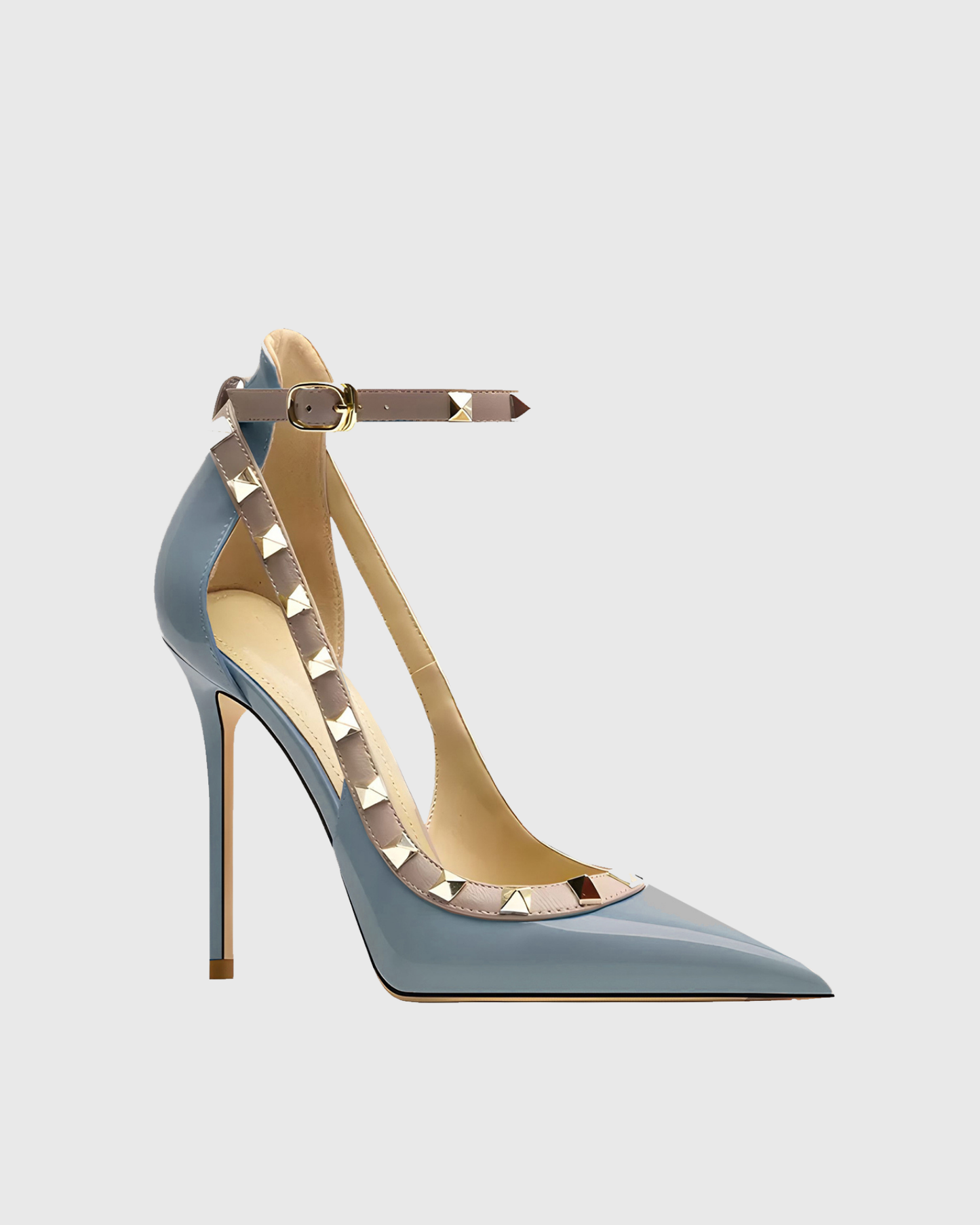 Nella Rivet Embellished Strap Cutout Pumps In Blue