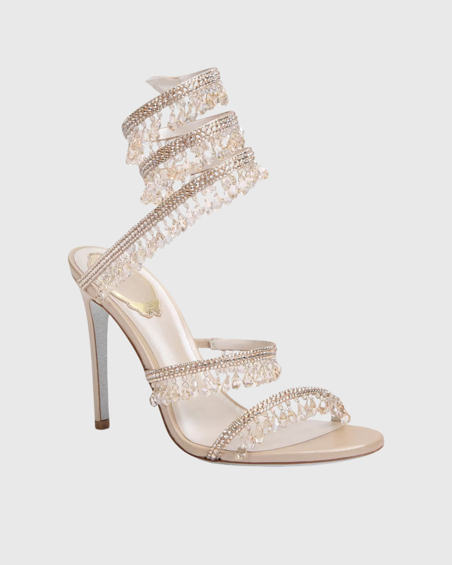 Elisa Diamond Fringe Snake Sandals In Champange