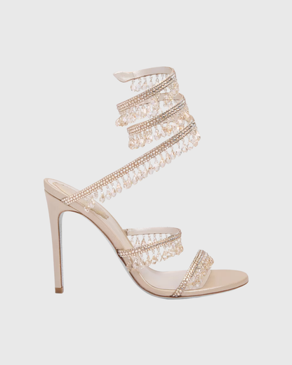 Elisa Diamond Fringe Snake Sandals In Champange