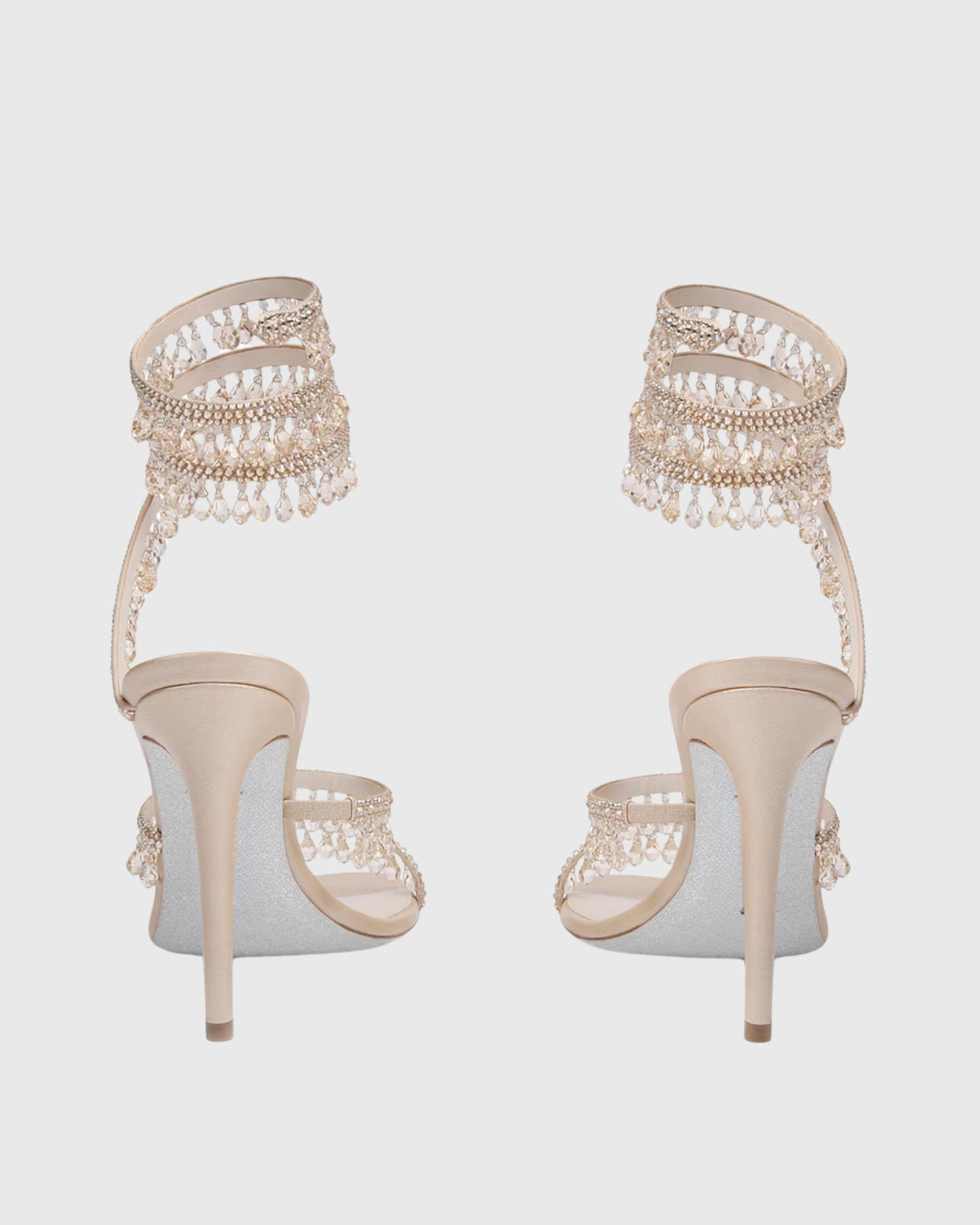 Elisa Diamond Fringe Snake Sandals In Champange