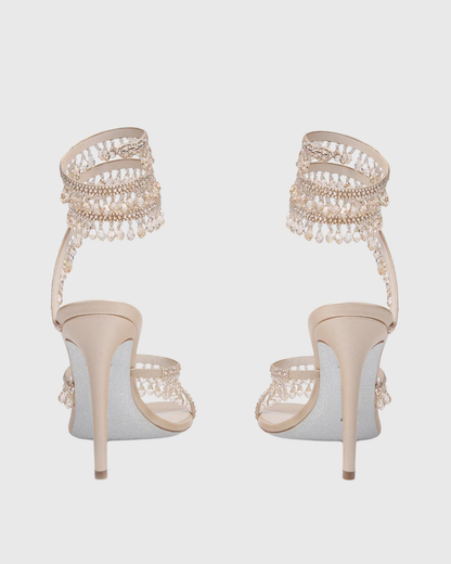 Elisa Diamond Fringe Snake Sandals In Champange
