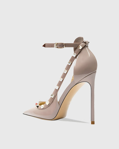 Nella Rivet Embellished Strap Cutout Pumps In Pink