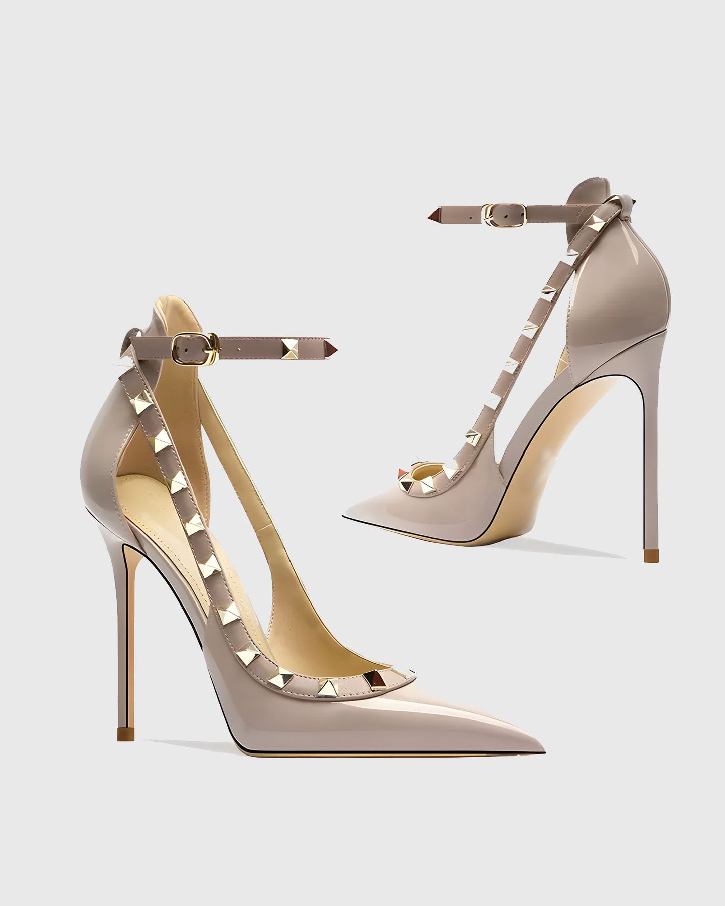 Nella Rivet Embellished Strap Cutout Pumps In Pink