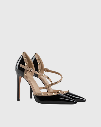 Nella Rivet Lace Up Pumps In Black