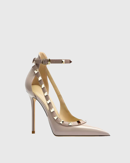 Nella Rivet Embellished Strap Cutout Pumps In Pink