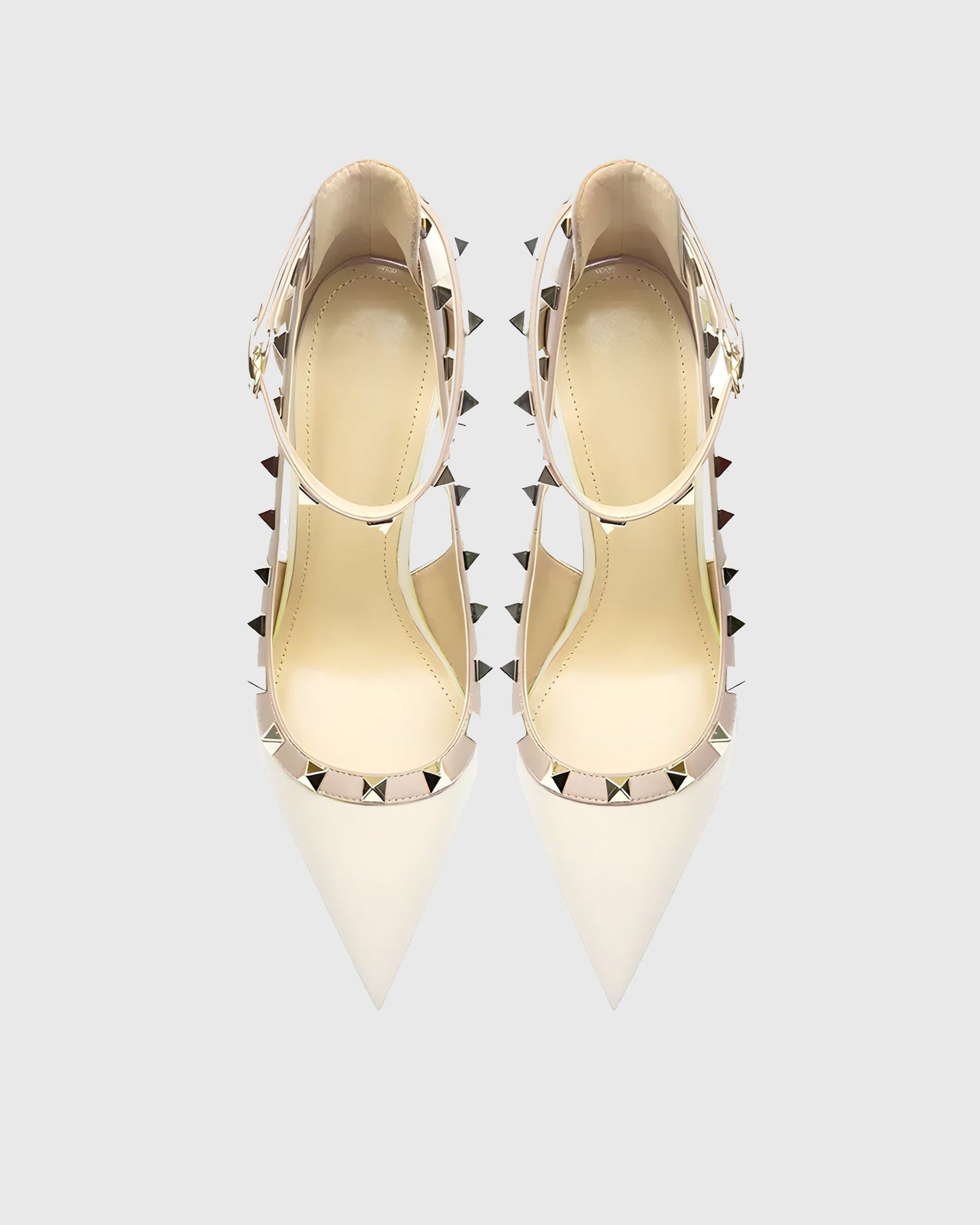 Nella Rivet Embellished Strap Cutout Pumps In White