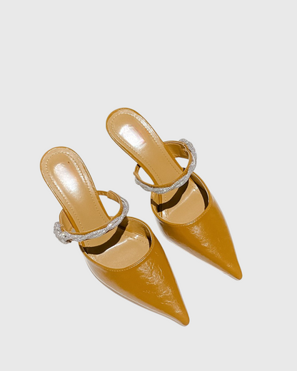 Nerina Diamond Strap Mules In Brown