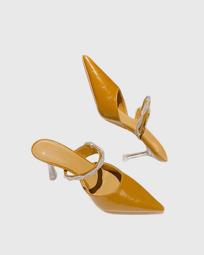 Nerina Diamond Strap Mules In Brown