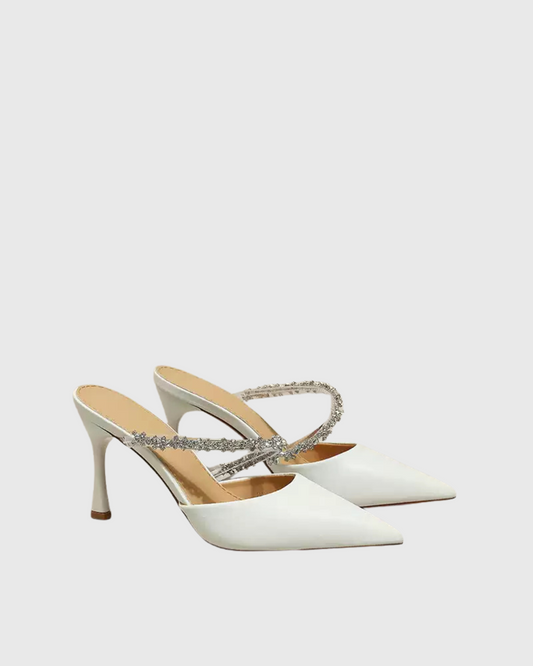 Nerina Rhinestone Mules In White