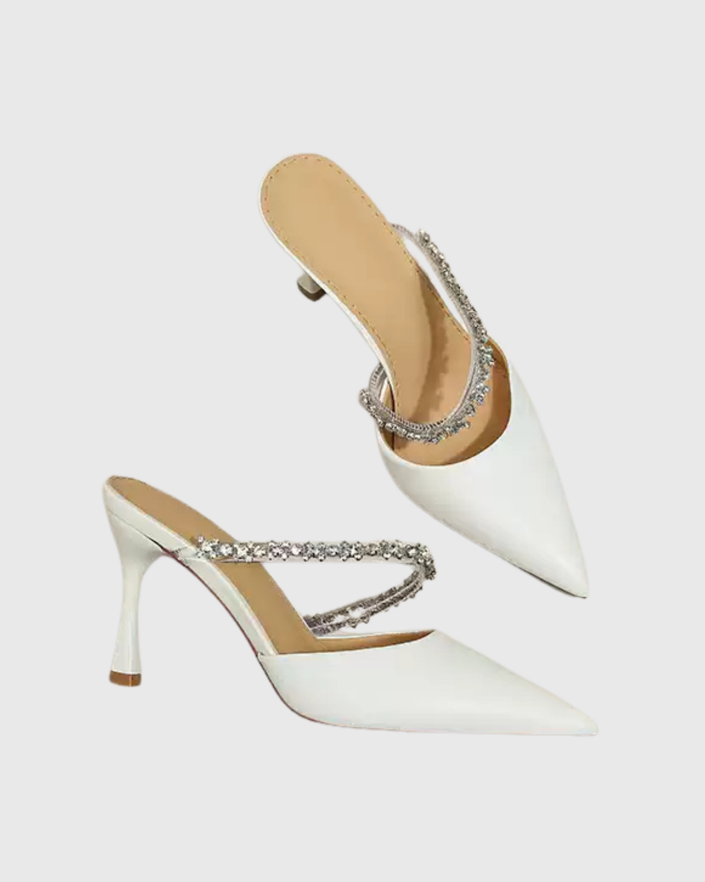 Nerina Rhinestone Mules In White