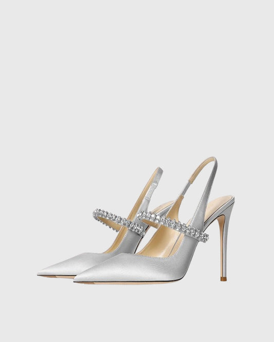 Nerina Rhinestone Satin Slingback Pumps In Silver