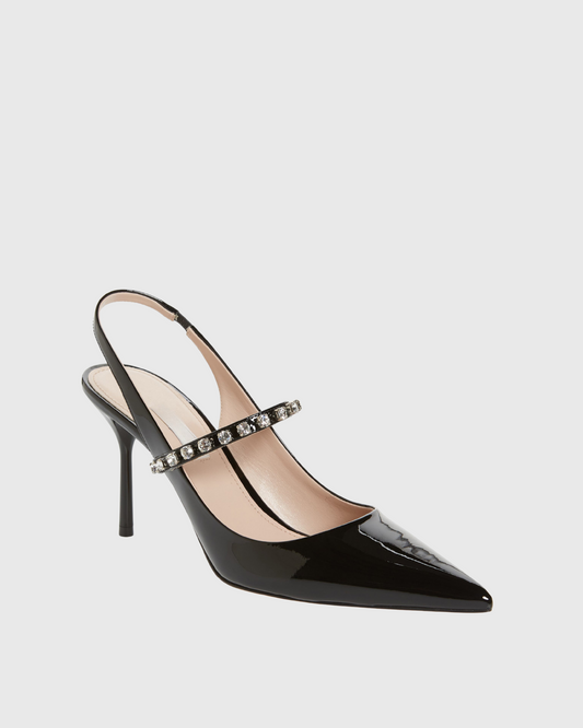 Nerina Rhinestone Strap Patent Leather Pumps In Black