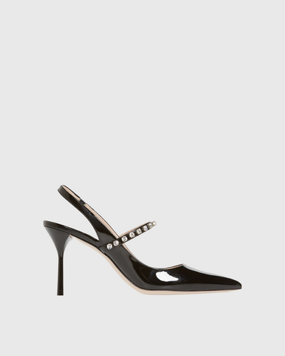 Nerina Rhinestone Strap Patent Leather Pumps In Black