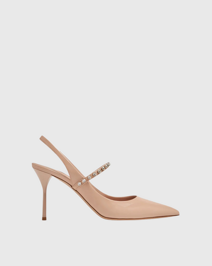 Nerina Rhinestone Strap Patent Leather Pumps In Natural