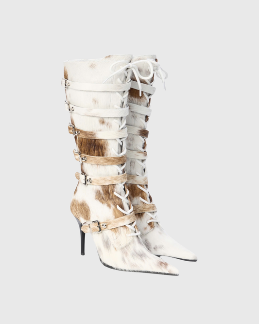 Nicia Buckle Faux Fur Knee Hight Boots