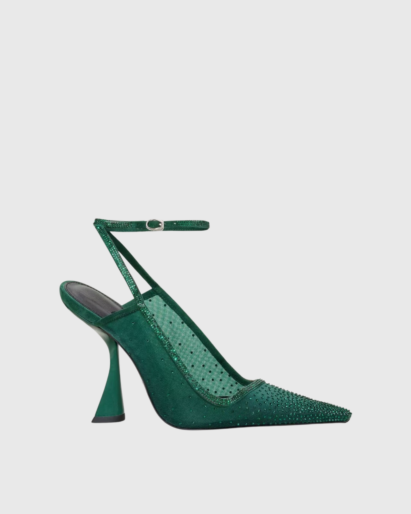 Noa Rhinestone Mesh Flared Heels In Emerald