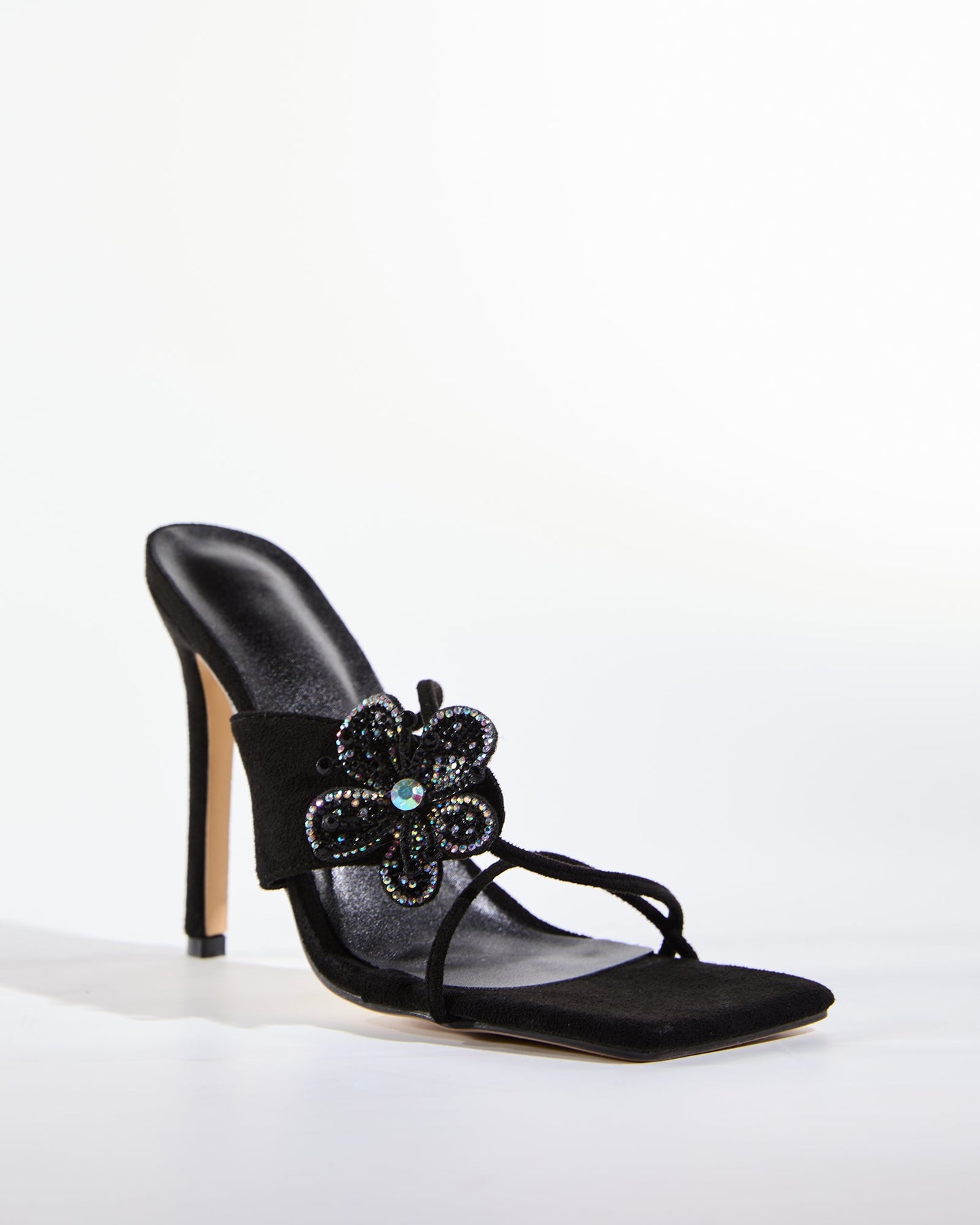 Noa Diamond Flower Velvet Slippers In Black