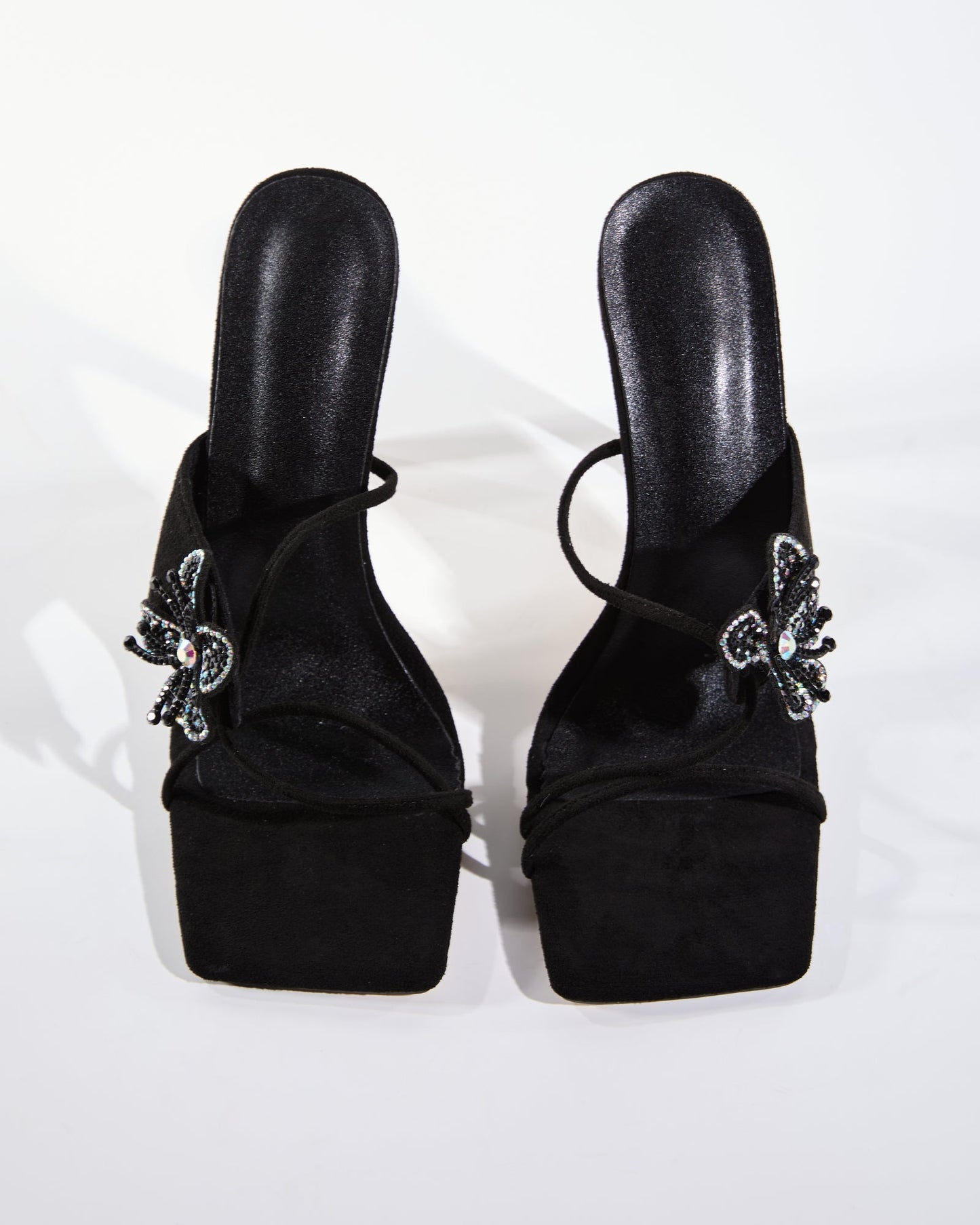 Noa Diamond Flower Velvet Slippers In Black