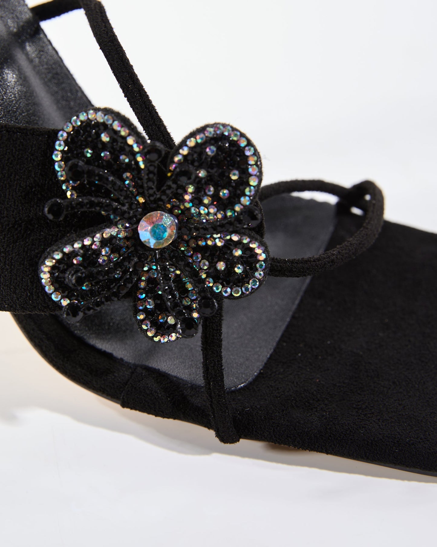 Noa Diamond Flower Velvet Slippers In Black