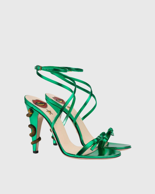Noor Cross Snake Spiral Heels In Green