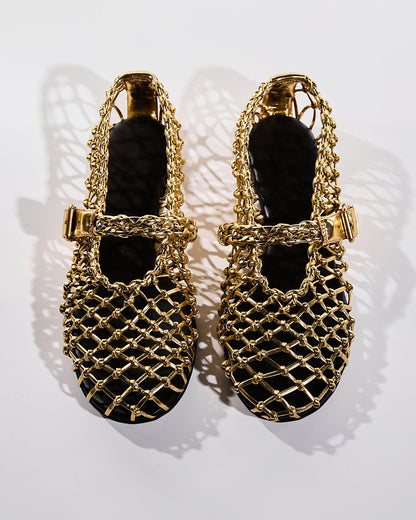 Nyla Metallic Cage Flats