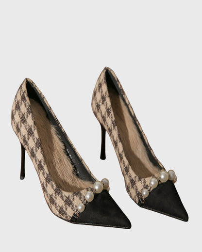 Vala Pearl Chain Houndstooth Splicing Pumps